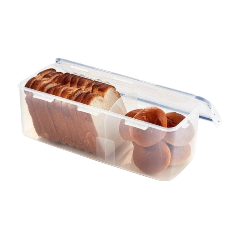 Look & Lock airtight bread storage container with sliced bread and buns, showcasing its 5L capacity and durable design.