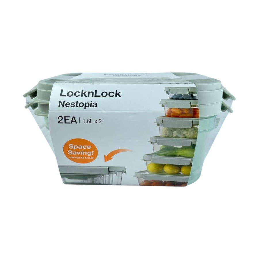LocknLock Nestopia Food Storage Container Set – 2 x 1.6L Stackable Airtight Plastic Containers – Reusable Meal Prep Boxes for Fridge or Pantry – BPA-Free – Space-Saving Design – Cupindy
