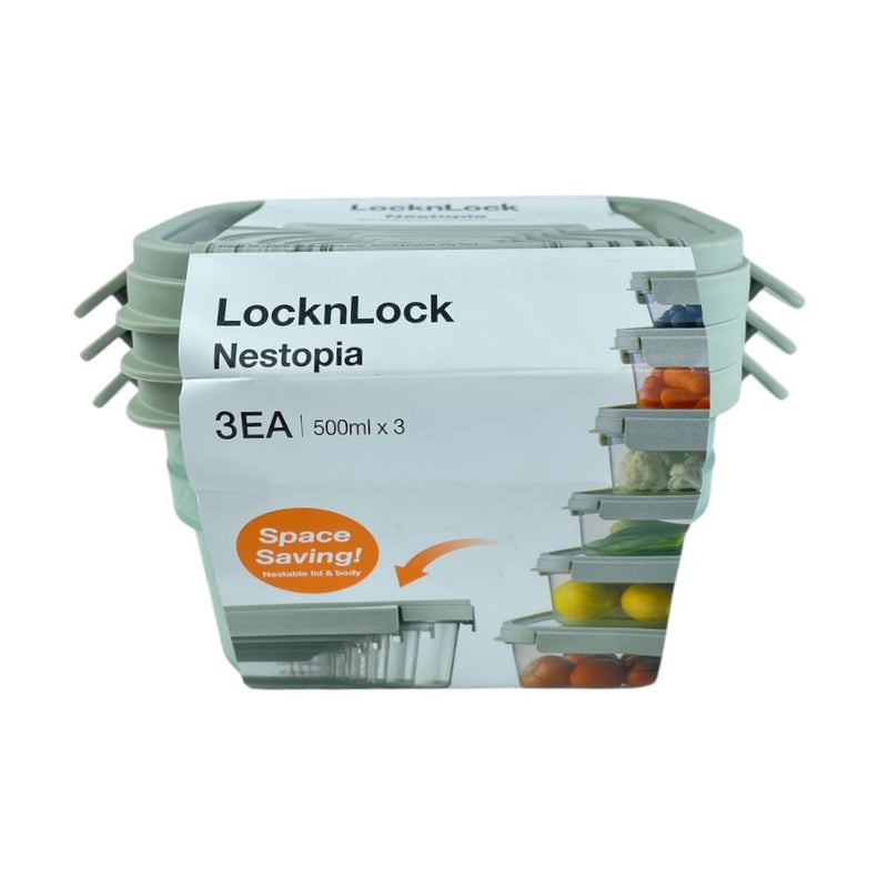 LocknLock Nestopia Food Containers Set – 3 Pieces 500ml Each – Space-Saving Design With Nestable Lids – Ideal For Organized Fridge & Pantry Storage – Cupindy Egypt