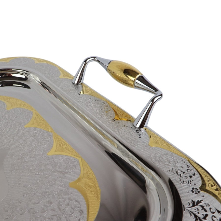 Tresors Italian Stainless Steel 18/10 Gold-Plated Serving Tray With Handles | Length 46 Cm