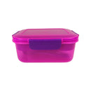 Pink and purple storage container on a white background