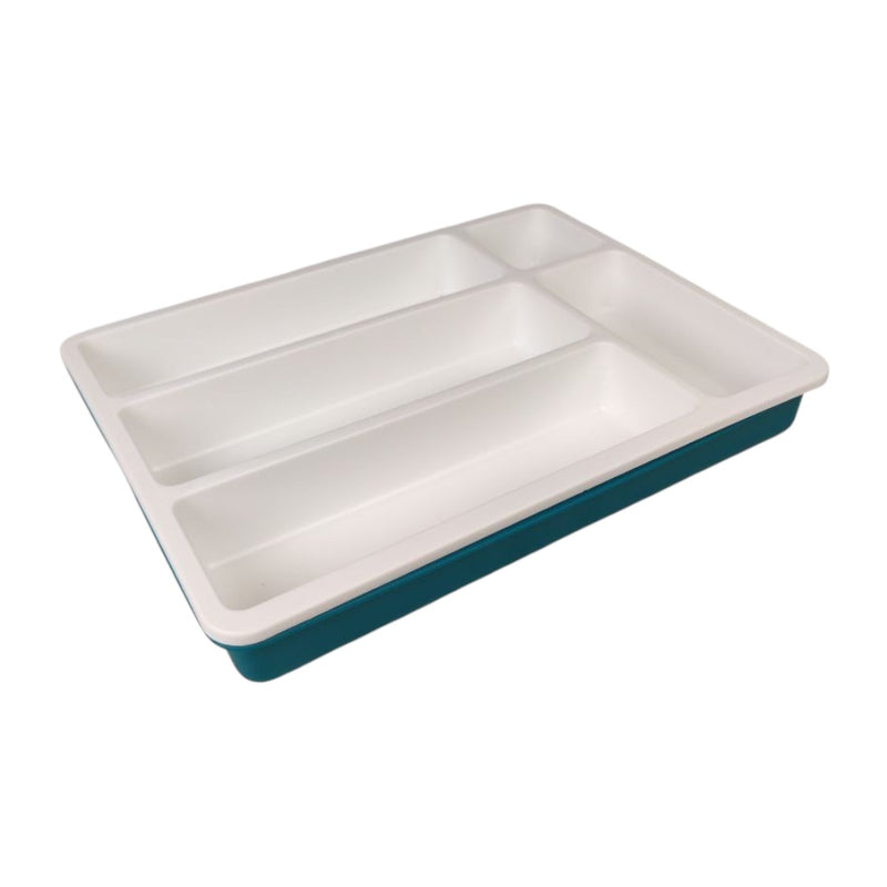 White tray with green base on a white background