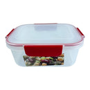 Transparent rectangular food storage container with red locking clips and airtight lid, labeled Fresco brand | Cupindy