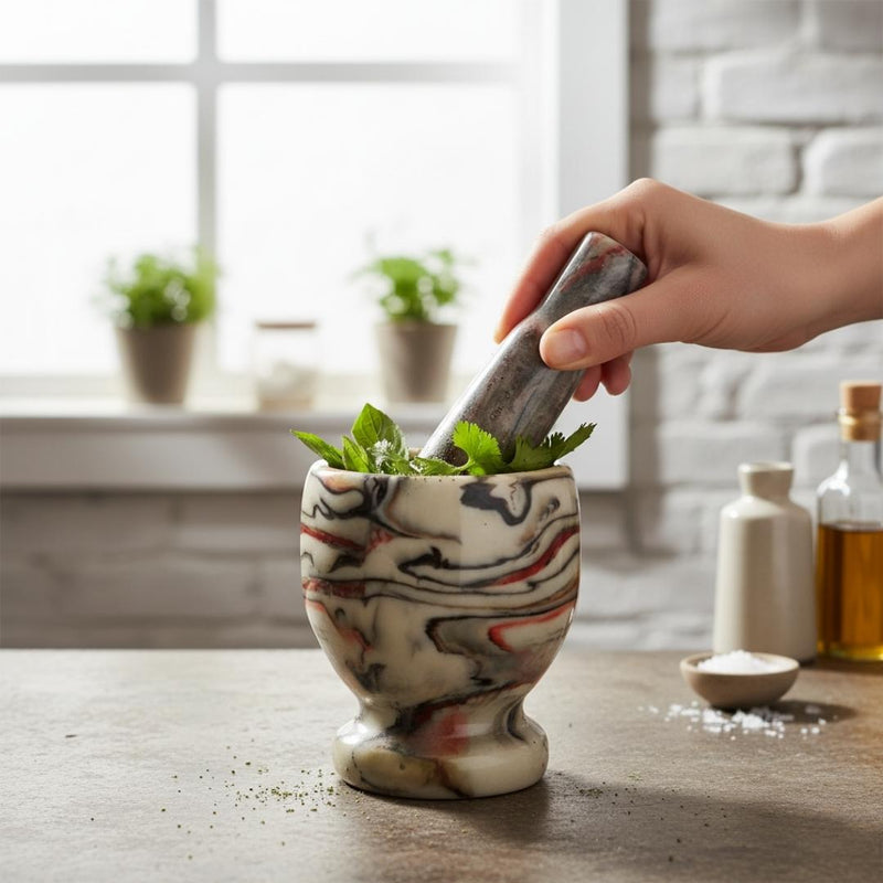 Marble Mortar & Pestle Set – Natural Stone Spice Grinder For Kitchen & Herbs