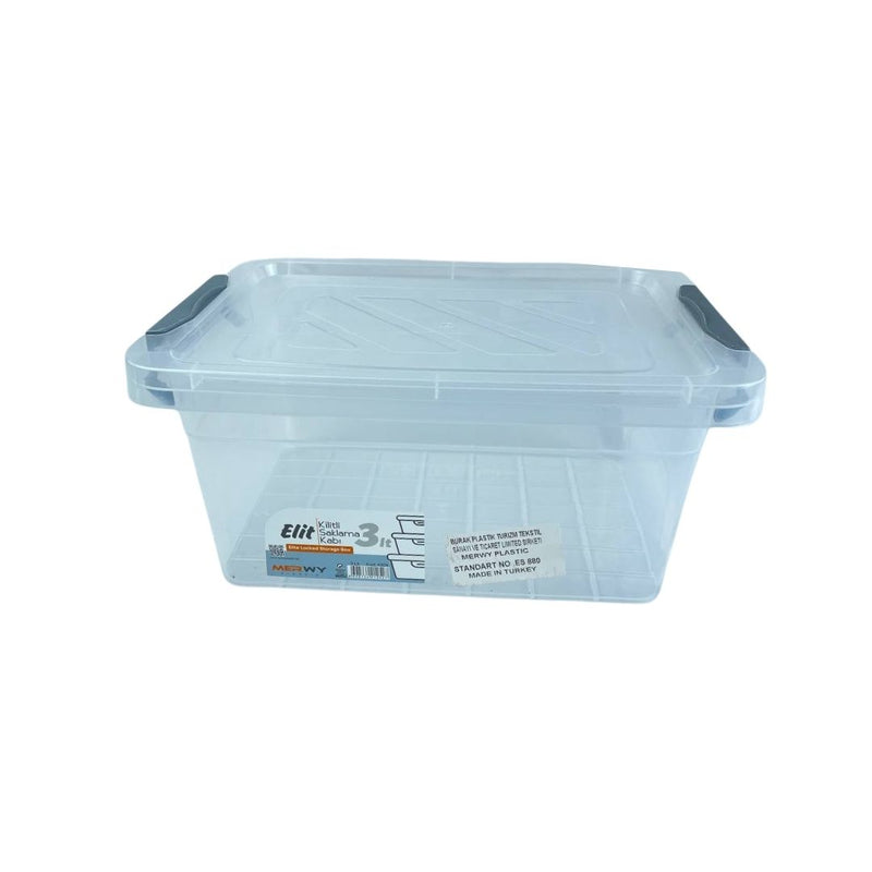 Merwy Elite 3L Transparent Plastic Storage Box With Grey Lock Handles | Cupindy