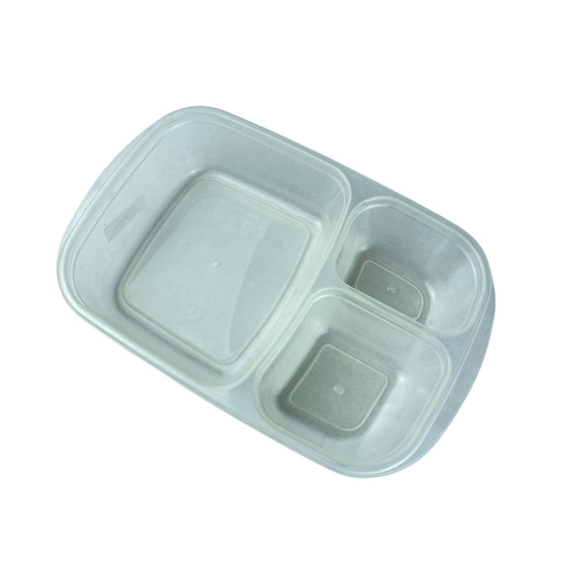 Clear E-Z Lock plastic food container with three compartments for meal separation and organized food storage | Cupindy