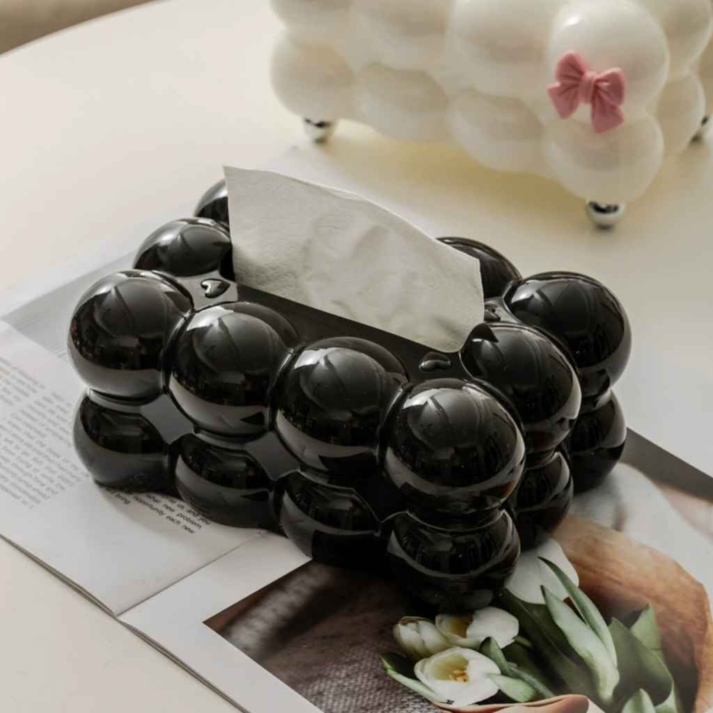 Modern Bubble Tissue Box Cover – Black & White Glossy Decorative Holder For Napkins Or Tissues