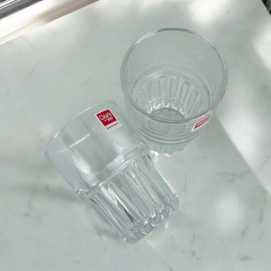 Two Danny Home Baharla 330ml Glass Tumblers – Clear Vertical Ribbed Design – Part Of 6-Piece Drinkware Set