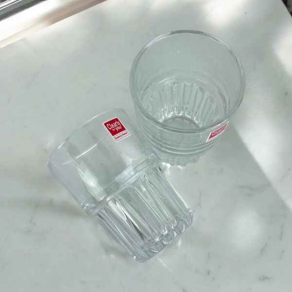 Two Danny Home Baharla 330ml Glass Tumblers – Clear Vertical Ribbed Design – Part Of 6-Piece Drinkware Set