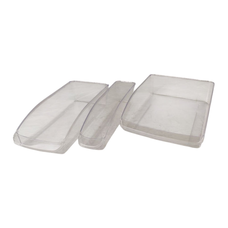 Set of clear plastic containers on a white background