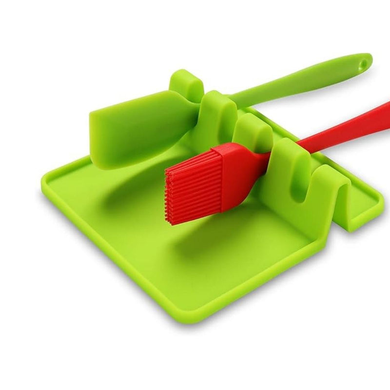 حامل أدوات مطبخ سيليكون – قاعدة مقاومة للحرارة لوضع الملاعق مع صينية لتجميع السوائل