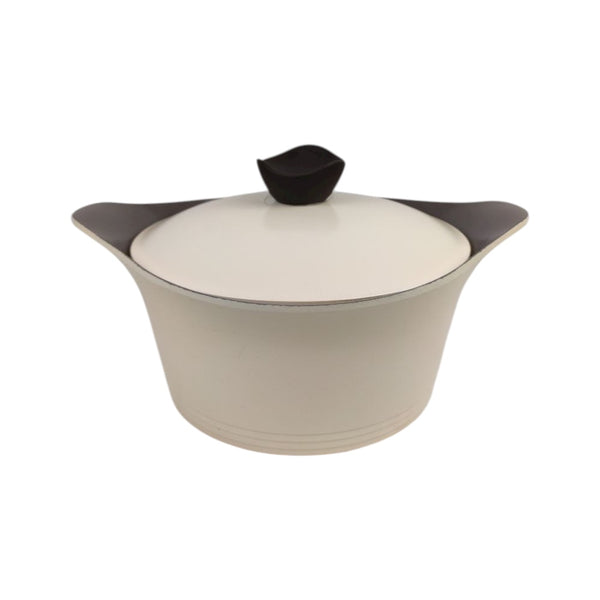 Ceramic pot with a black lid on a white background