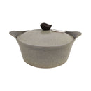 Stoneware pot with a lid on a white background