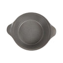 Gray ceramic dish with handles on a white background