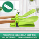 حامل أدوات مطبخ سيليكون – قاعدة مقاومة للحرارة لوضع الملاعق مع صينية لتجميع السوائل