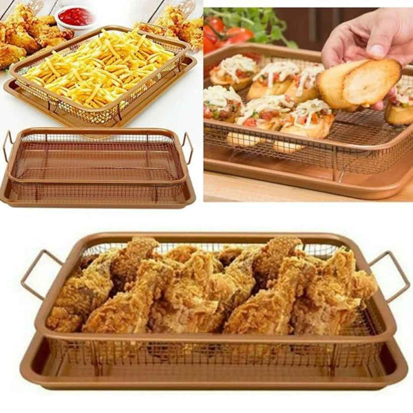Copper air fryer basket with oven tray for healthy cooking, 35cm size – cupindy