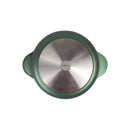 Green funnel with metallic center on a white background