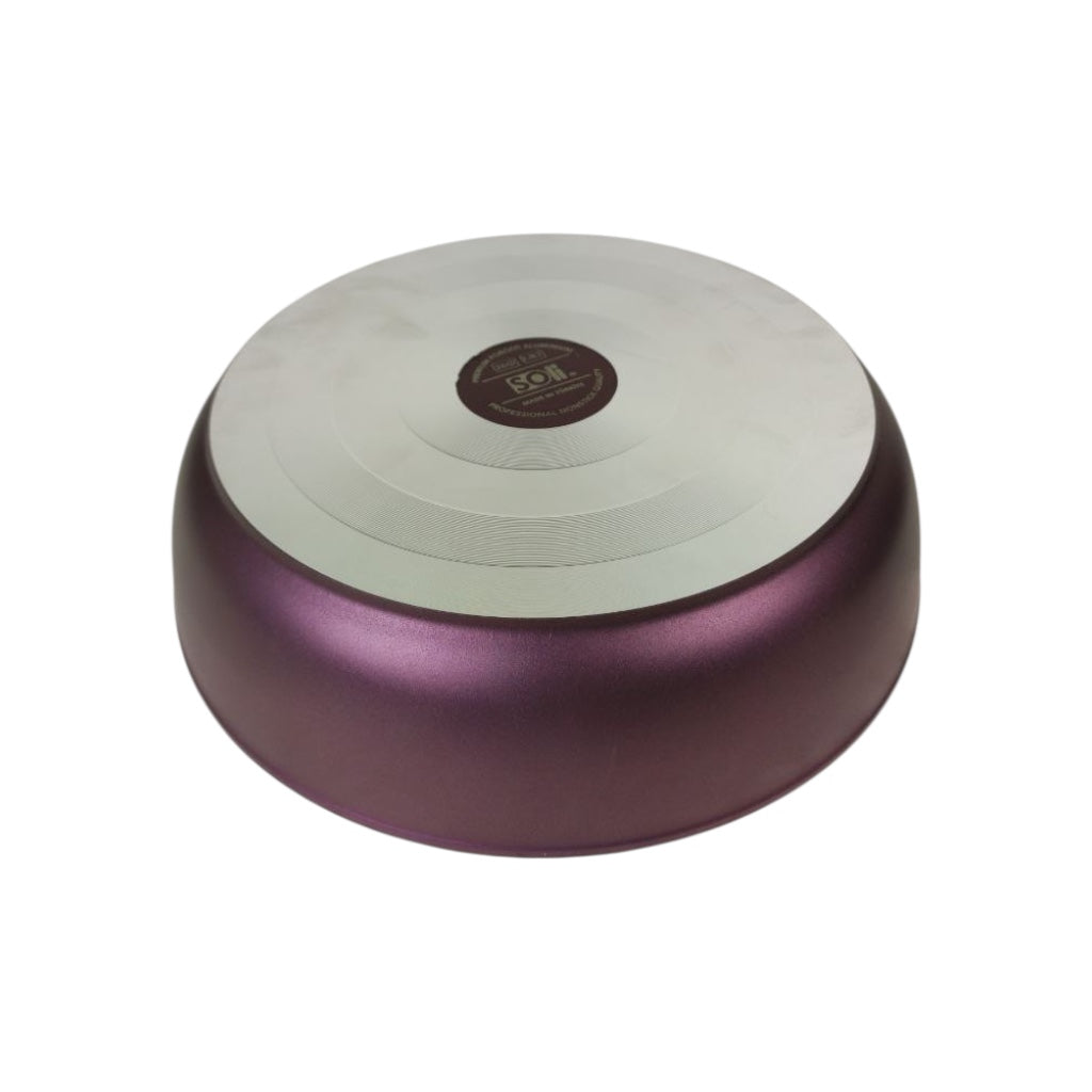 Round purple and white object on a white background