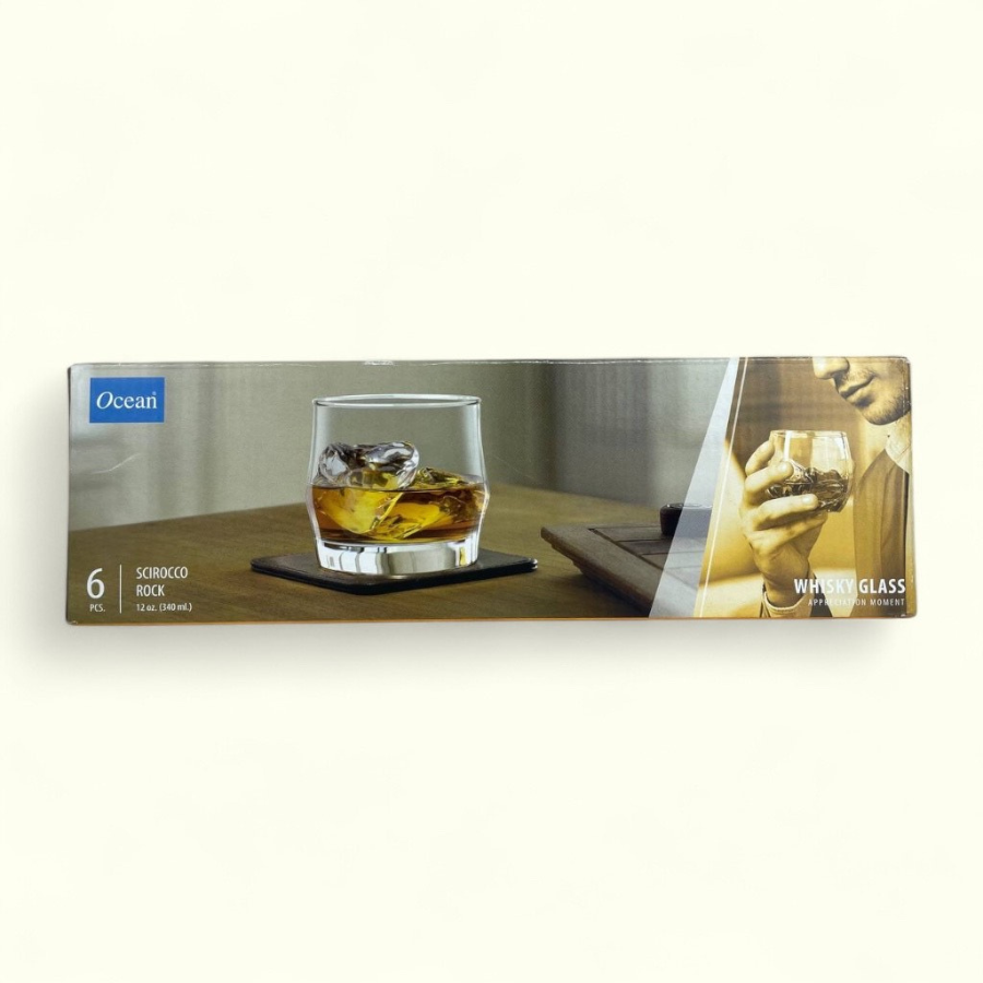 Ocean Glassware Set Of 6 With Scirocco Rock Design – Durable And Elegant 340ml Capacity For Whiskey And Cocktails