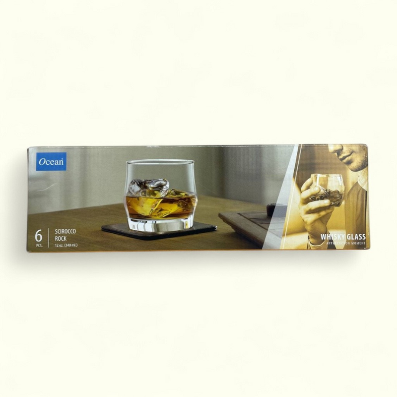 Ocean Glassware Set Of 6 With Scirocco Rock Design – Durable And Elegant 340ml Capacity For Whiskey And Cocktails