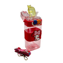 Open View of Red Cartoon Kids Water Bottle with Straw and Shoulder Strap – Leak-Proof Dual Cap Plastic Bottle – Cupindy Egypt
