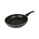 Black speckled frying pan on a white background