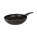 Black speckled frying pan on a white background