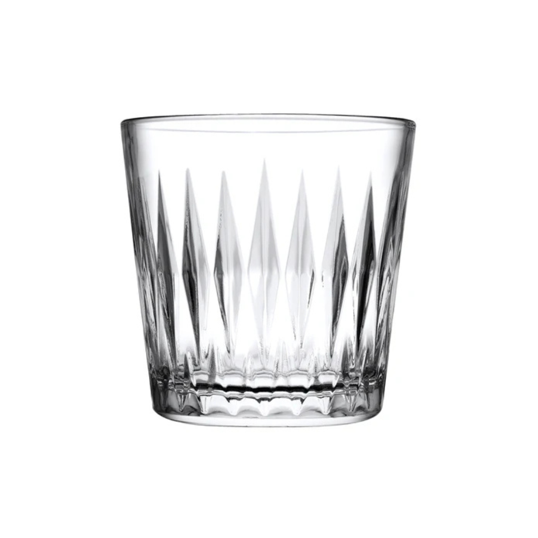 Pasabahce Luzia 300ml Glass Tumbler With Diamond-Cut Geometric Design On White Background