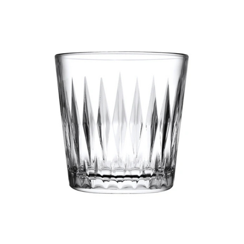 Pasabahce Luzia 300ml Glass Tumbler With Diamond-Cut Geometric Design On White Background