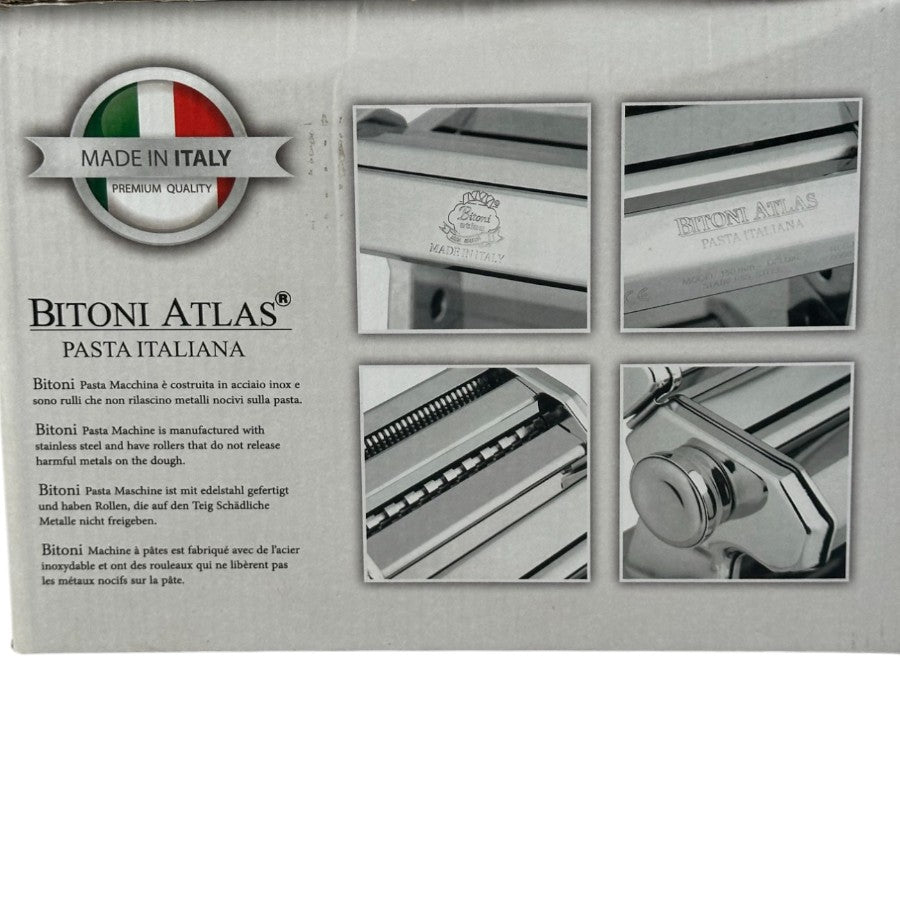 Bitoni Atlas 180 Pasta Maker - Stainless Steel With 3 Rollers For Lasagna, Fettuccine, Tagliolini