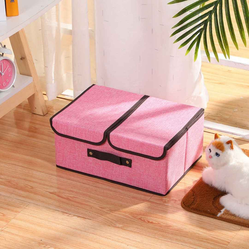 Pink Foldable Home Storage Organizer With Lid For Seasonal Clothes And Bedding