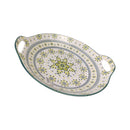 Decorative ceramic serving tray with floral patterns on a white background