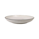 White ceramic bowl with black rim on a white background