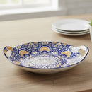 Porcelain Oval Serving Dish - Decorative Plate with Handles for Appetizers