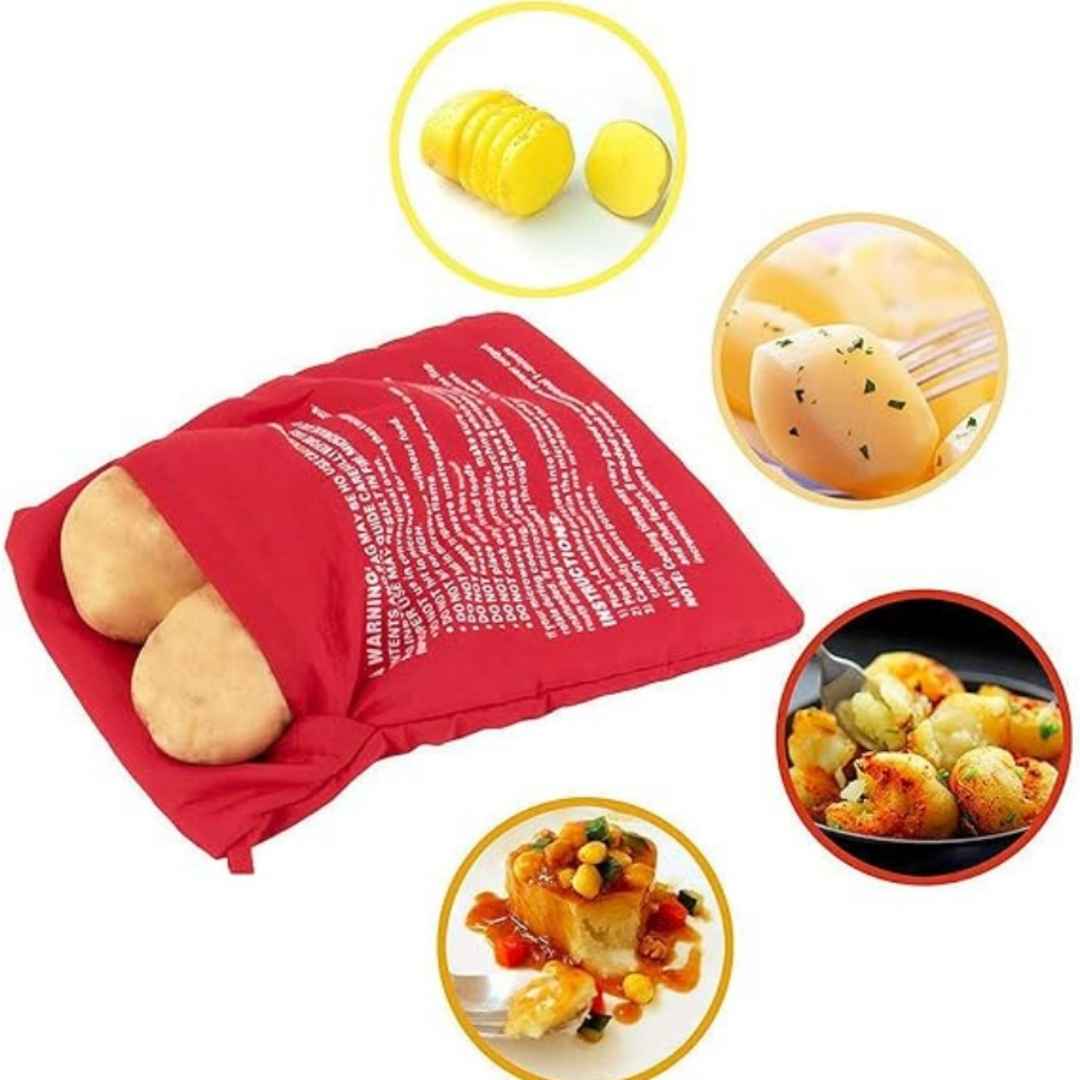 Microwave potato cooking bag for fast baking and fluffy potatoes, red color fabric | Cupindy