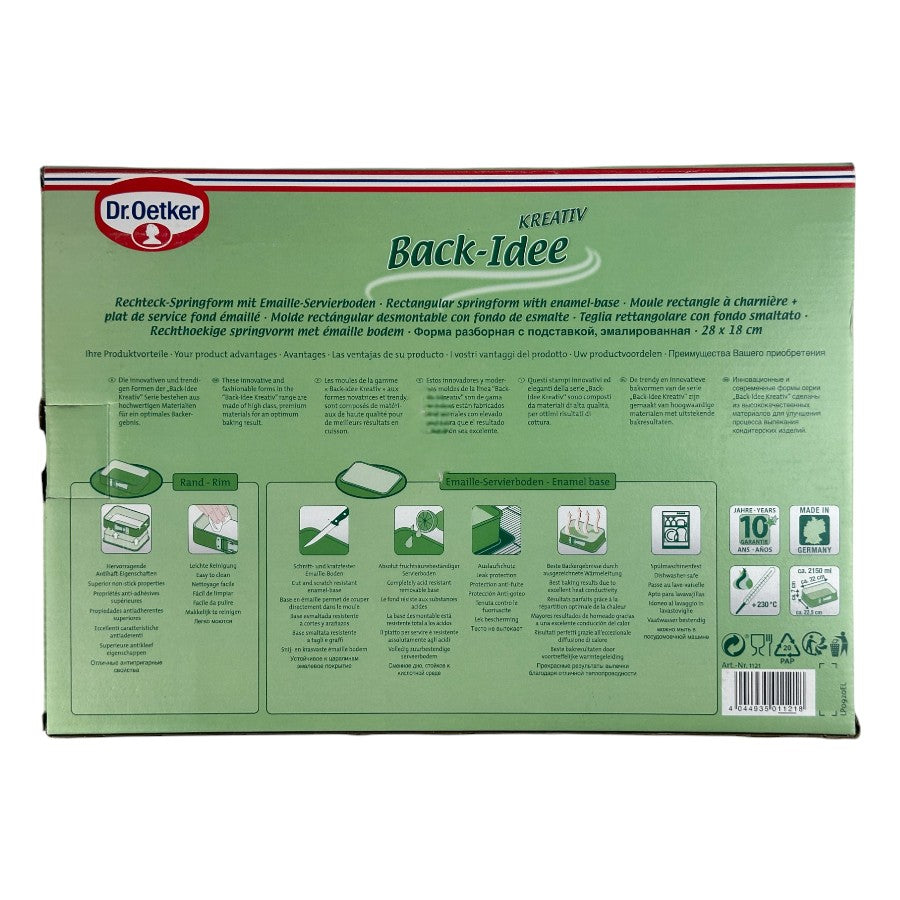 Dr. Oetker Rectangular Springform Pan With Enamel Base - 28x18cm Premium Non-Stick Bakeware