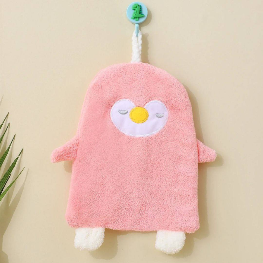 Pink Penguin-Shaped Soft Cleaning Cloth Hanging on Wall With White Rope Loop and Dino Hook – Cupindy