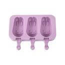 Silicone Popsicle Mold - 3 Cavity Rabbit Ice Cream Maker with 50 Wooden Sticks