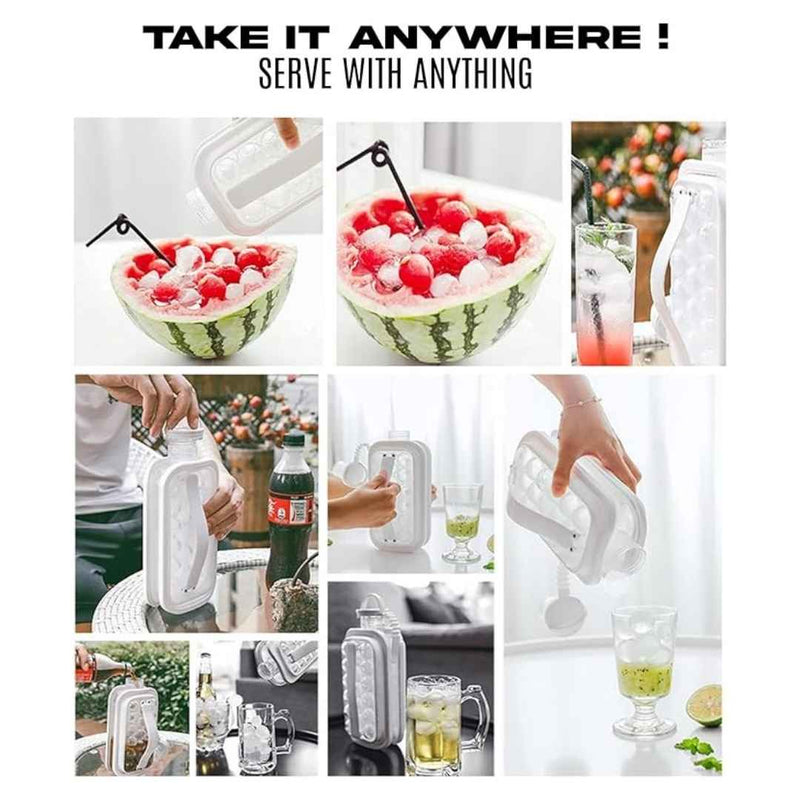 Collage of a product being used to serve drinks from watermelon halves.