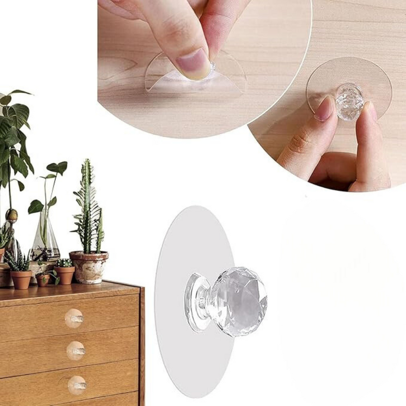 1 Piece - Plastic Crystal Suction Cup Knob Handle For Cabinets, Drawers, And Sliding Doors, Easy To Install And Remove
