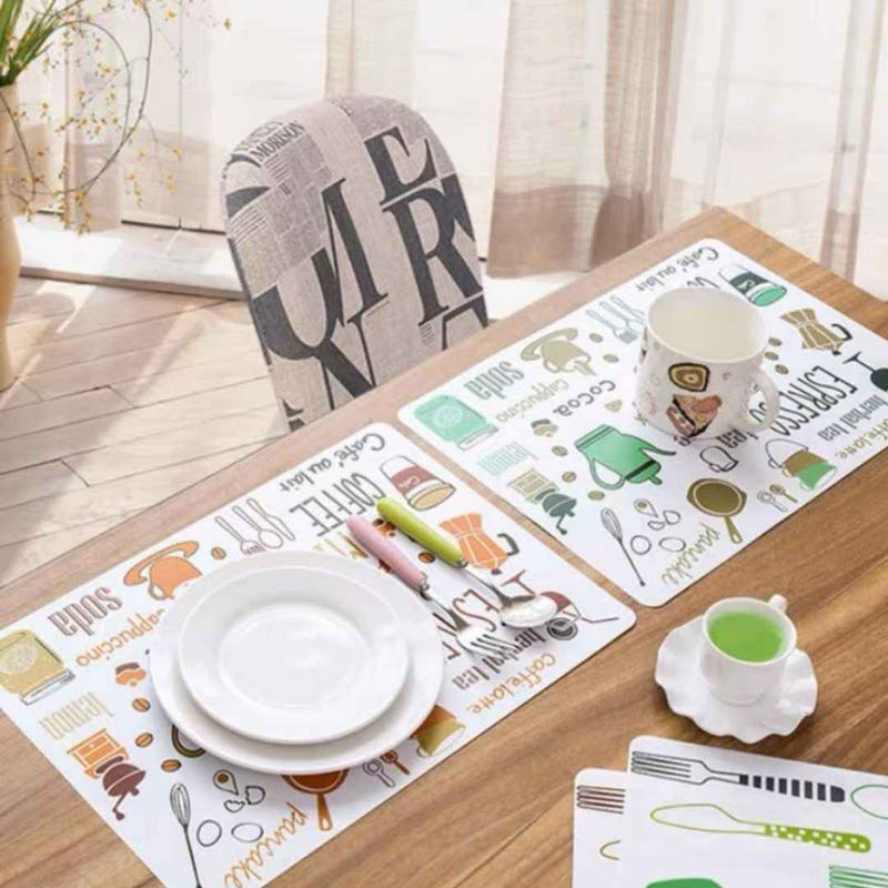 Easy-to-clean table mat set with colorful kitchen graphics – cupindy