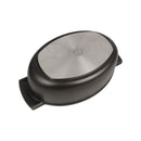 Black and silver electric skillet on a white background