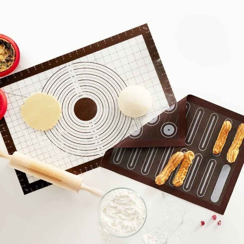 Baking mat with different designs on a white surface