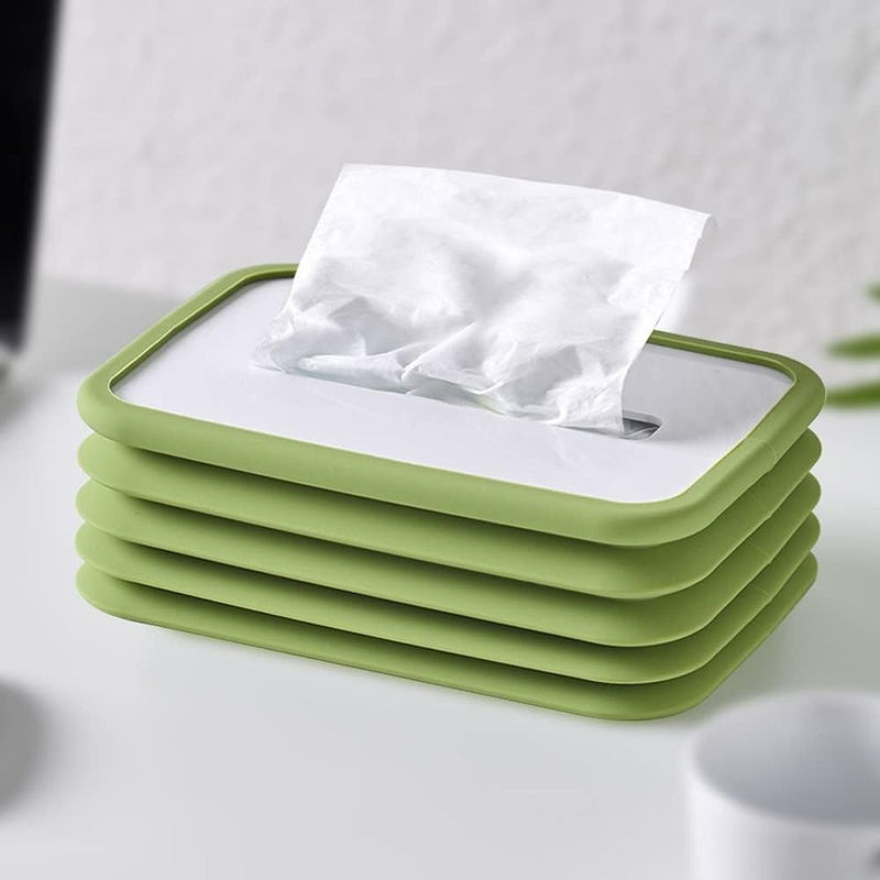 Foldable Silicone Tissue Box Holder – Green Drop-Proof Design For Home & Bathroom