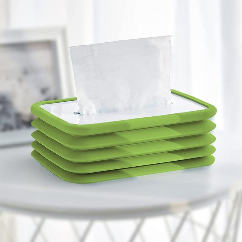 Foldable Silicone Tissue Box Holder – Green Drop-Proof Design For Home & Bathroom