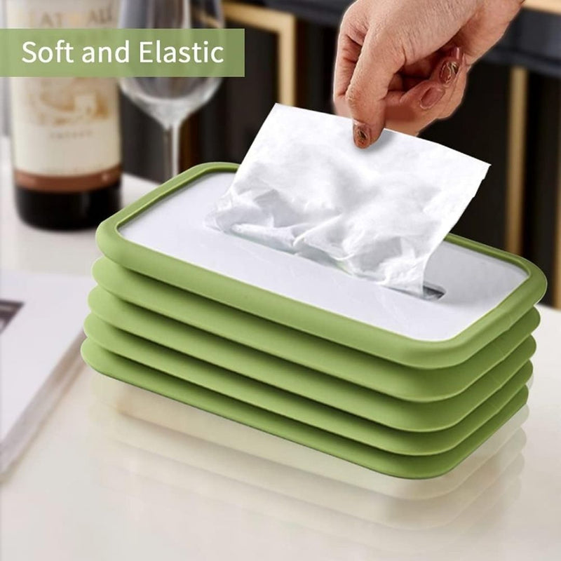 Foldable Silicone Tissue Box Holder – Green Drop-Proof Design For Home & Bathroom