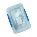 Inside view of Sistema Klip It 380ml rectangular food container with blue locking clips, clear BPA-free plastic body | Cupindy