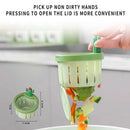 Compact food strainer basket with a hinged lid for easy kitchen sink use and cleaning.