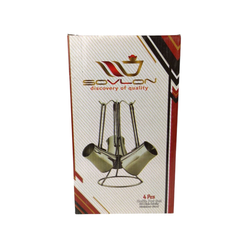 Bovlon product packaging with three metal pots on a white background