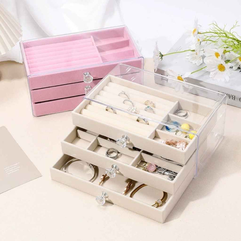 Three-tier drawer jewelry storage box for women’s accessories